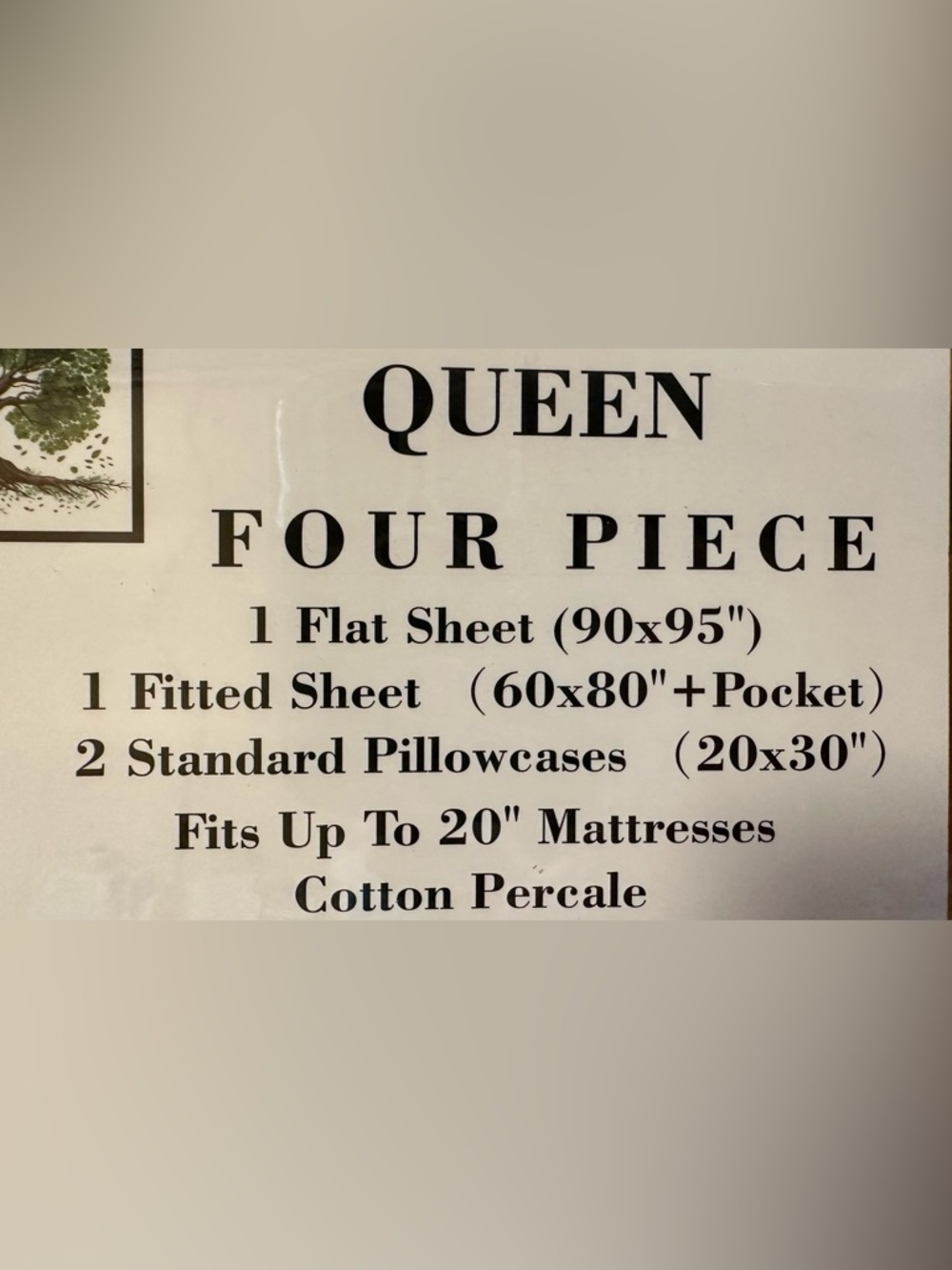 100% Organic Cotton Percale Queen Size Sheet Set - NIP - Picture 3 of 3